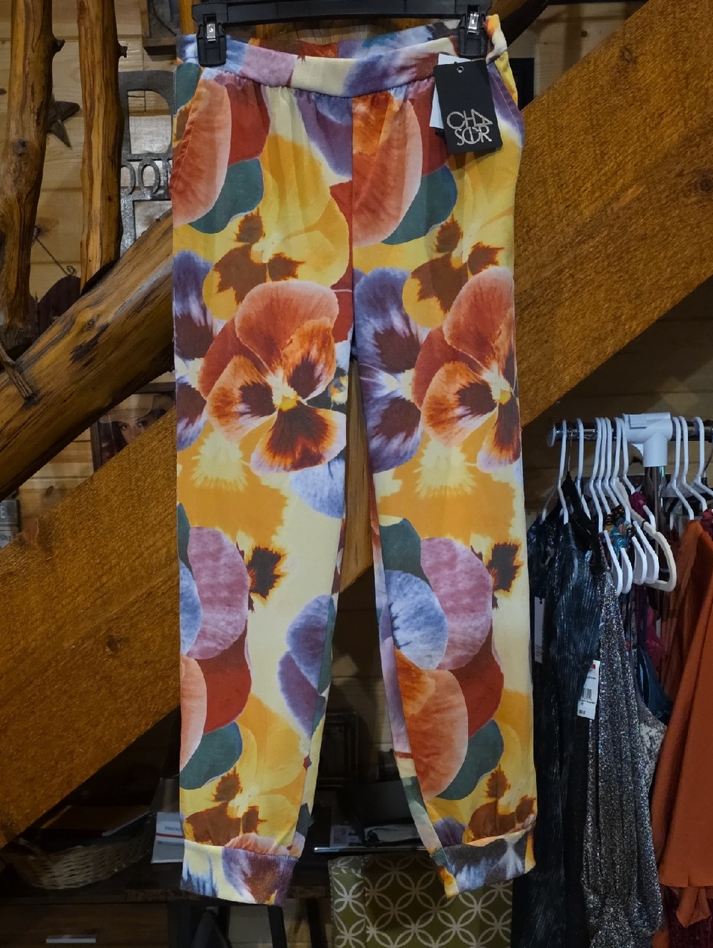 Chaser Kids Yellow Multi Floral Joggers with Orange & Purple Pansies